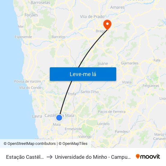 Estação Castêlo da Maia to Universidade do Minho - Campus de Gualtar / Braga map
