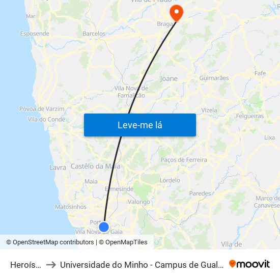 Heroísmo to Universidade do Minho - Campus de Gualtar / Braga map