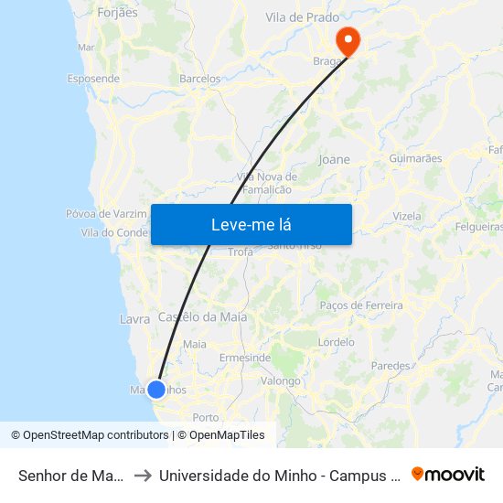 Senhor de Matosinhos to Universidade do Minho - Campus de Gualtar / Braga map