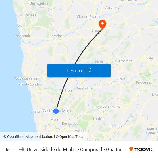 Ismai to Universidade do Minho - Campus de Gualtar / Braga map