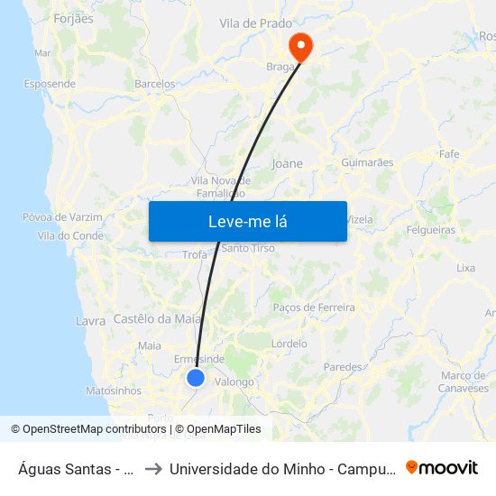 Águas Santas - Palmilheira to Universidade do Minho - Campus de Gualtar / Braga map