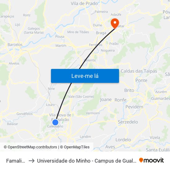 Famalicão to Universidade do Minho - Campus de Gualtar / Braga map