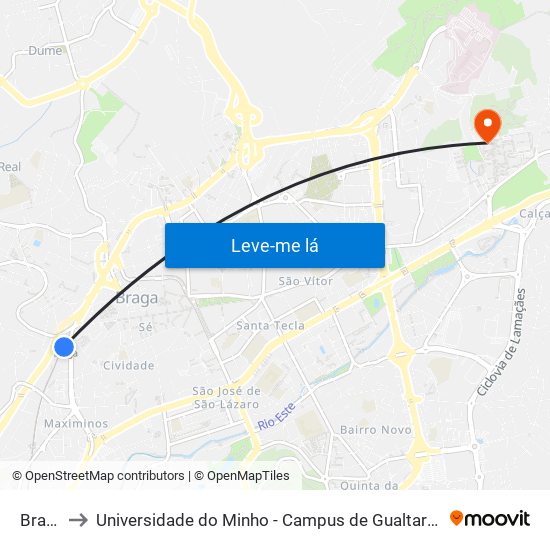 Braga to Universidade do Minho - Campus de Gualtar / Braga map