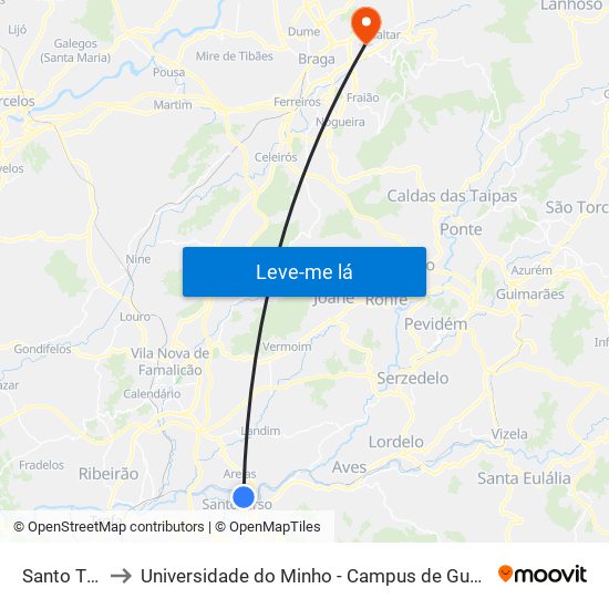 Santo Tirso to Universidade do Minho - Campus de Gualtar / Braga map