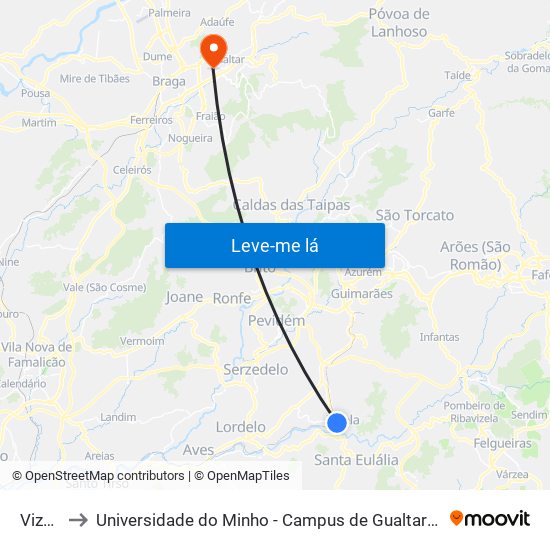Vizela to Universidade do Minho - Campus de Gualtar / Braga map