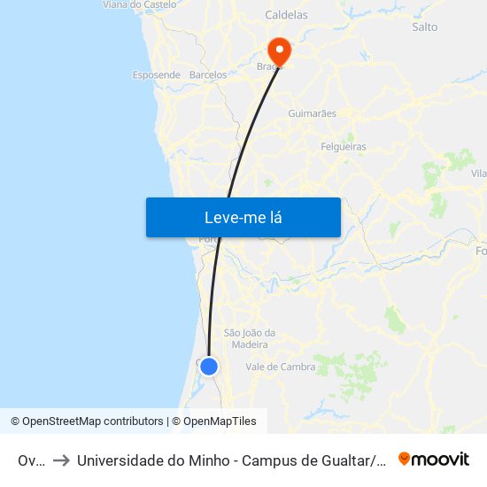 Ovar to Universidade do Minho - Campus de Gualtar / Braga map