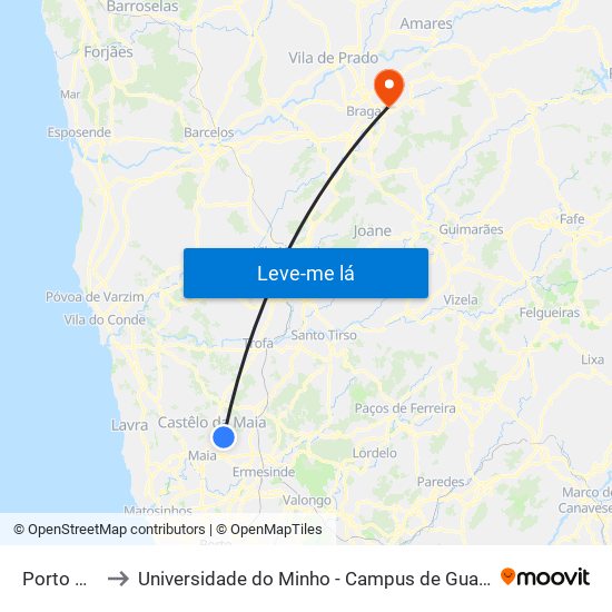 Porto Bom to Universidade do Minho - Campus de Gualtar / Braga map