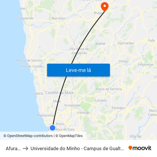 Afurada to Universidade do Minho - Campus de Gualtar / Braga map