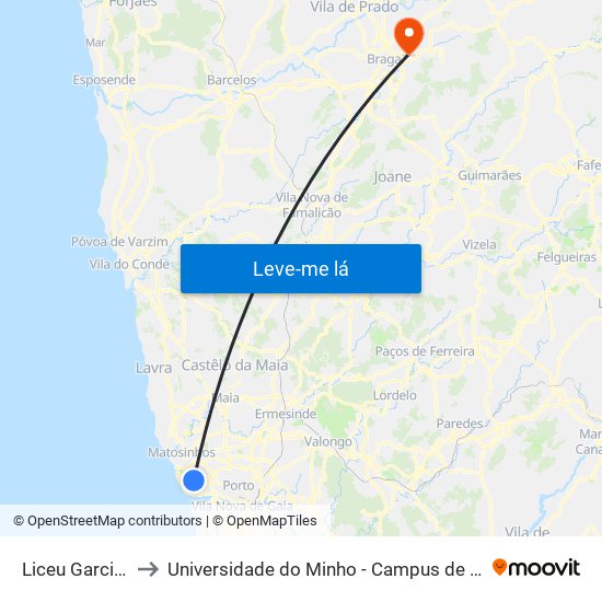 Liceu Garcia Orta to Universidade do Minho - Campus de Gualtar / Braga map