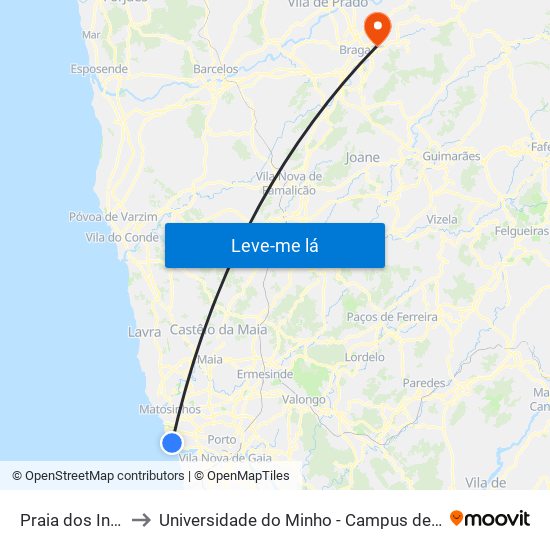 Praia dos Ingleses to Universidade do Minho - Campus de Gualtar / Braga map