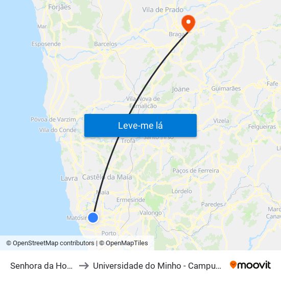 Senhora da Hora (Metro) to Universidade do Minho - Campus de Gualtar / Braga map