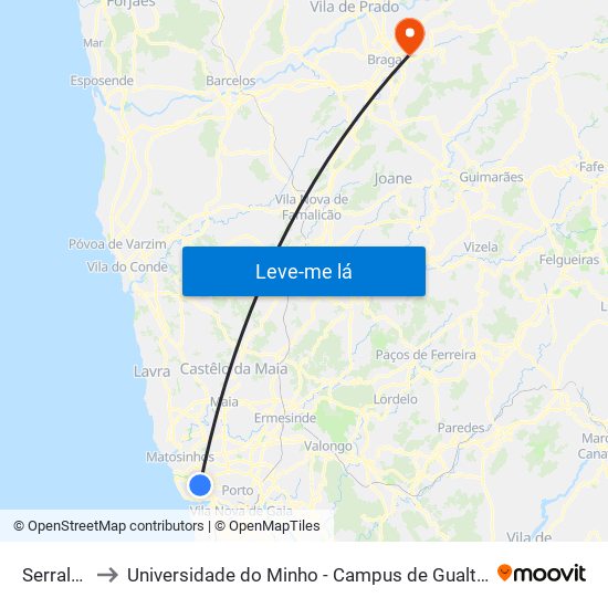 Serralves to Universidade do Minho - Campus de Gualtar / Braga map