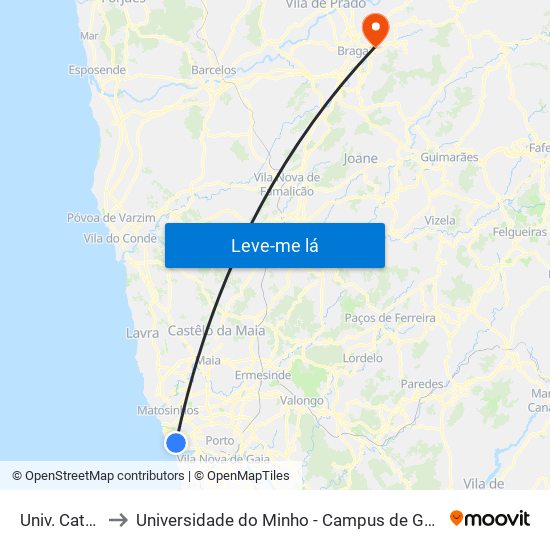 Univ. Católica to Universidade do Minho - Campus de Gualtar / Braga map