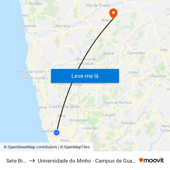 Sete Bicas to Universidade do Minho - Campus de Gualtar / Braga map