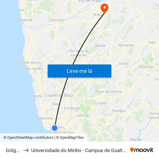 Gólgota to Universidade do Minho - Campus de Gualtar / Braga map