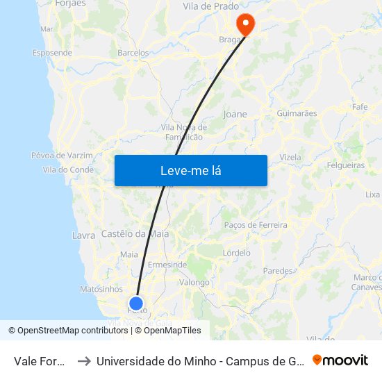 Vale Formoso to Universidade do Minho - Campus de Gualtar / Braga map