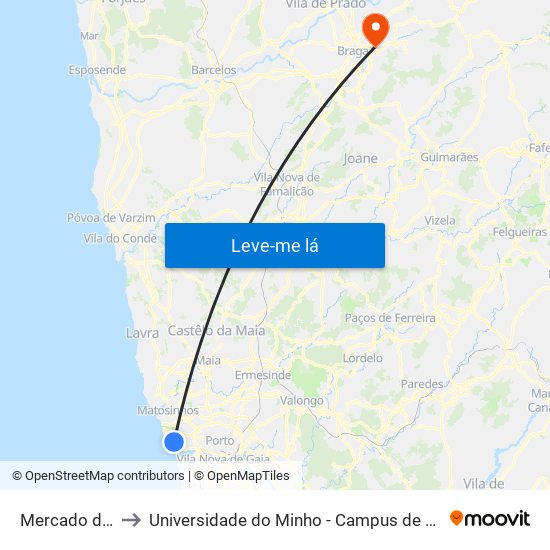 Mercado da Foz to Universidade do Minho - Campus de Gualtar / Braga map