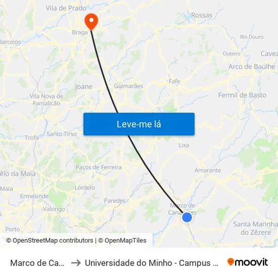 Marco de Canavases to Universidade do Minho - Campus de Gualtar / Braga map