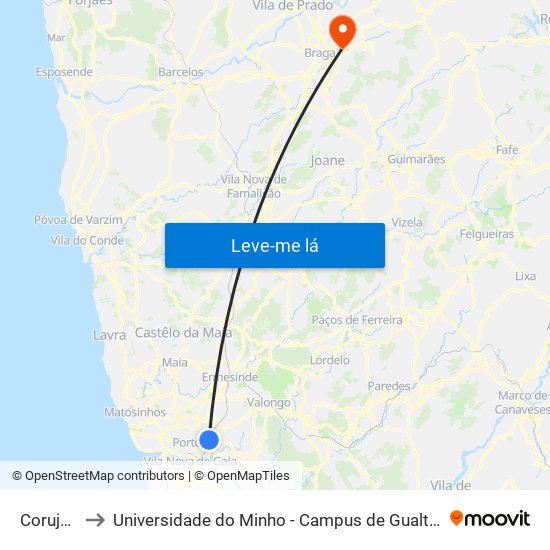 Corujeira to Universidade do Minho - Campus de Gualtar / Braga map