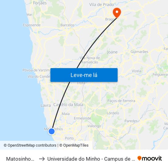 Matosinhos Praia to Universidade do Minho - Campus de Gualtar / Braga map