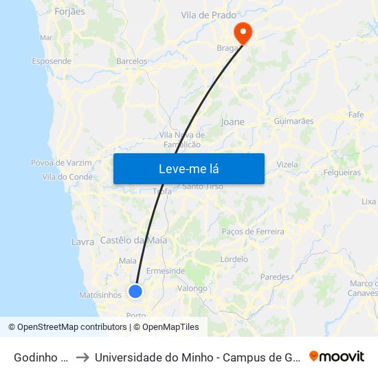 Godinho Faria to Universidade do Minho - Campus de Gualtar / Braga map