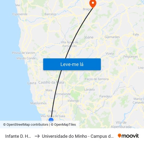 Infante D. Henrique to Universidade do Minho - Campus de Gualtar / Braga map