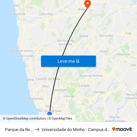 Parque da República to Universidade do Minho - Campus de Gualtar / Braga map