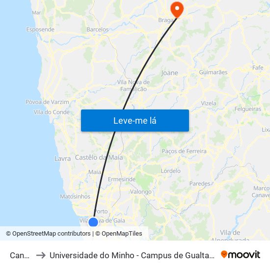 Candal to Universidade do Minho - Campus de Gualtar / Braga map