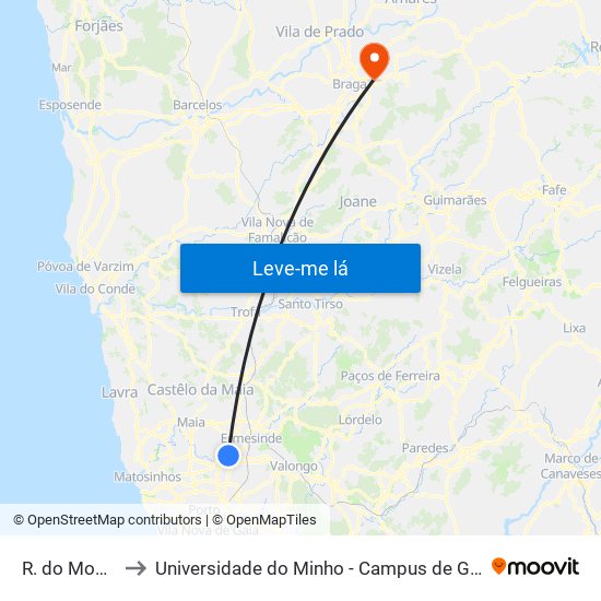 R. do Mosteiro to Universidade do Minho - Campus de Gualtar / Braga map
