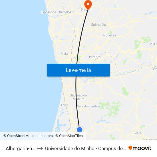 Albergaria-a-Velha to Universidade do Minho - Campus de Gualtar / Braga map