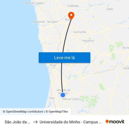 São João da Madeira to Universidade do Minho - Campus de Gualtar / Braga map