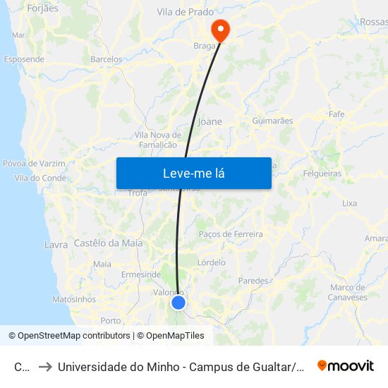 Chã to Universidade do Minho - Campus de Gualtar / Braga map