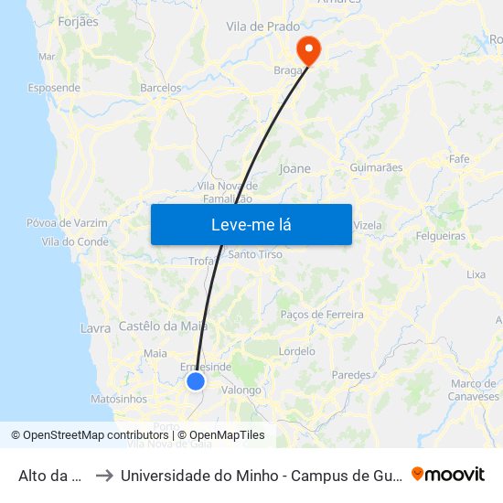 Alto da Maia to Universidade do Minho - Campus de Gualtar / Braga map