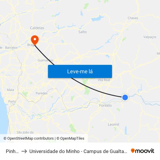 Pinhão to Universidade do Minho - Campus de Gualtar / Braga map