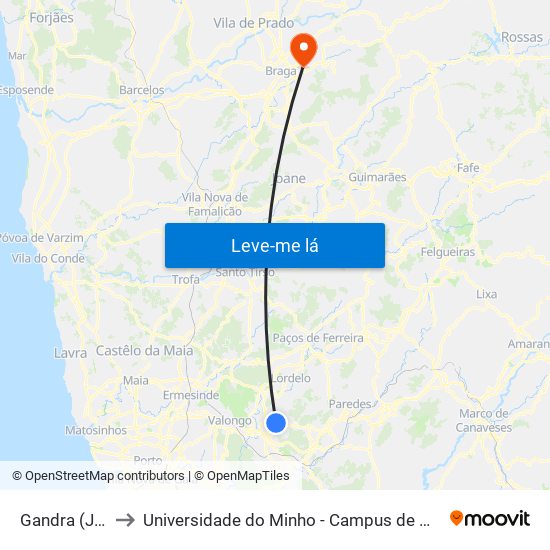 Gandra (Junta) to Universidade do Minho - Campus de Gualtar / Braga map