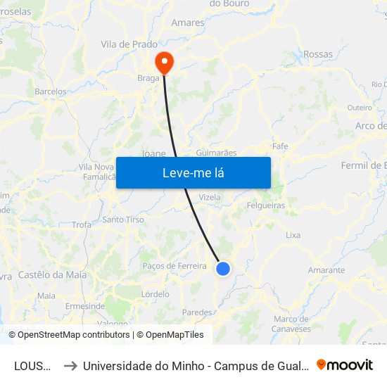 LOUSADA to Universidade do Minho - Campus de Gualtar / Braga map