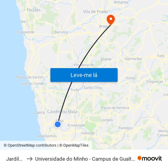 Jardiland to Universidade do Minho - Campus de Gualtar / Braga map