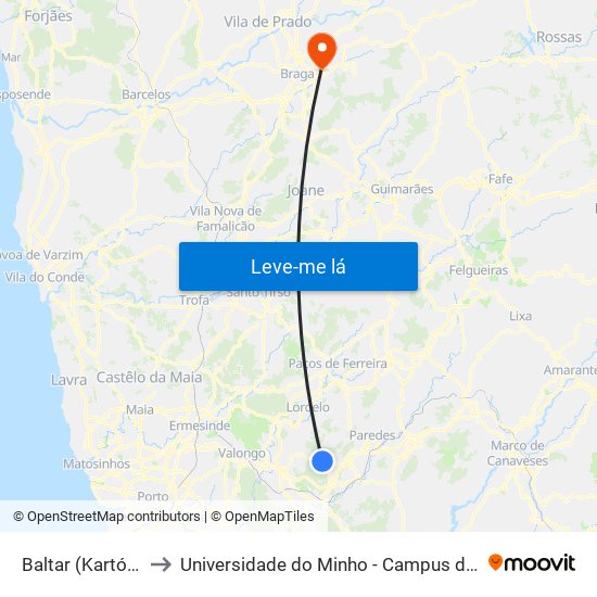 Baltar (Kartódromo) to Universidade do Minho - Campus de Gualtar / Braga map