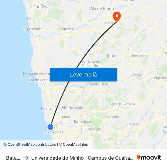 Bataria to Universidade do Minho - Campus de Gualtar / Braga map