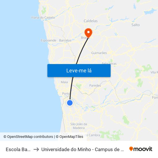 Escola Balteiro to Universidade do Minho - Campus de Gualtar / Braga map