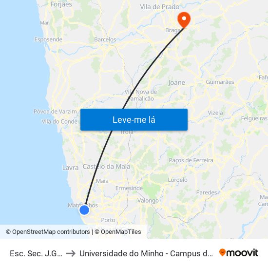 Esc. Sec. J.G. Zarco to Universidade do Minho - Campus de Gualtar / Braga map