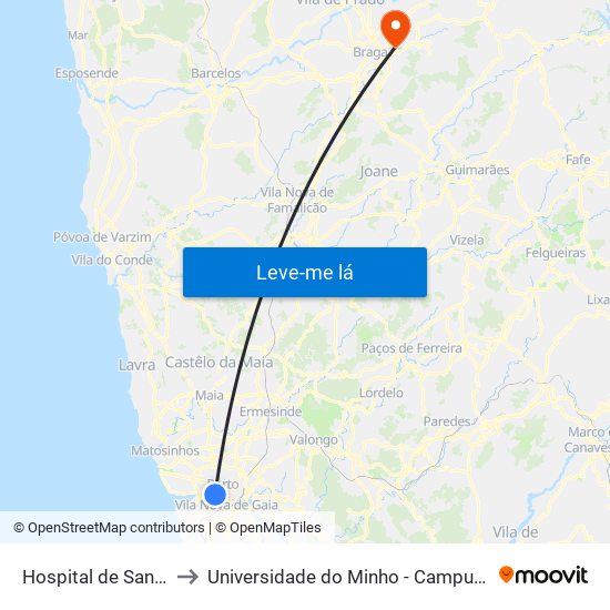 Hospital de Santo António to Universidade do Minho - Campus de Gualtar / Braga map