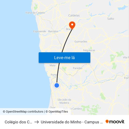 Colégio dos Carvalhos to Universidade do Minho - Campus de Gualtar / Braga map