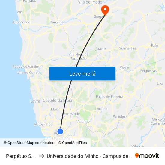 Perpétuo Socorro to Universidade do Minho - Campus de Gualtar / Braga map