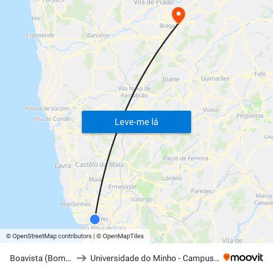 Boavista (Bom Sucesso) to Universidade do Minho - Campus de Gualtar / Braga map