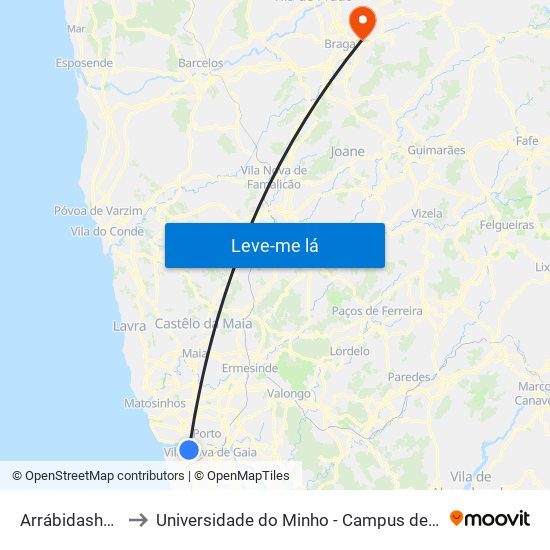 Arrábidashopping to Universidade do Minho - Campus de Gualtar / Braga map