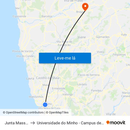Junta Massarelos to Universidade do Minho - Campus de Gualtar / Braga map