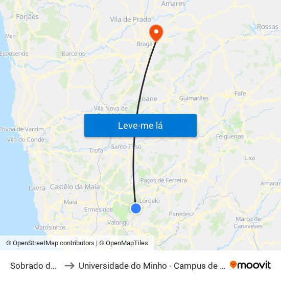 Sobrado de Cima to Universidade do Minho - Campus de Gualtar / Braga map