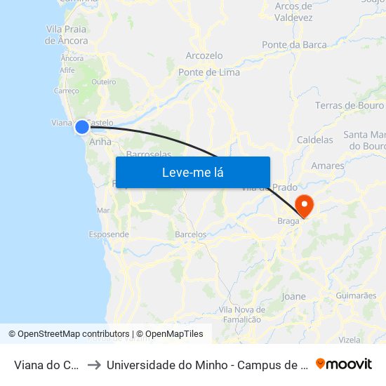 Viana do Castelo to Universidade do Minho - Campus de Gualtar / Braga map