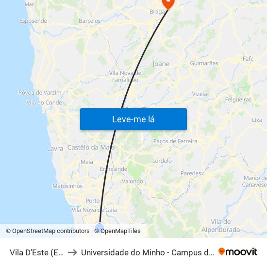 Vila D'Este (Escolas) to Universidade do Minho - Campus de Gualtar / Braga map